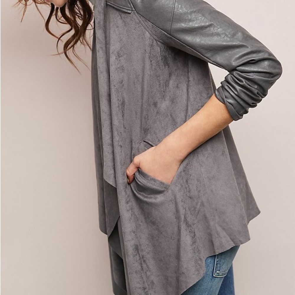 Anthropologie Blank NYC Charcoal grey Draped velour jacket size xs